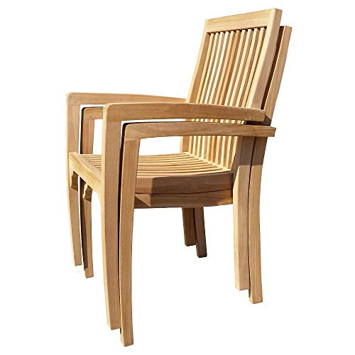RAINBEAM 2 Stück Stapelstühle Como Teak Massivholz Höhe der Stuhllehne 110 cm, Klappbar, Casual, Klappstuhl, Stuhl, Stapelstuhl, Essstühle für Terrassen und Gärten, Einfarbig, Teakholz