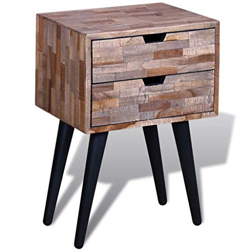 Cikonielf Vintage-Nachttisch mit 2 Schubladen aus Holz, 42 x 31 x 60 cm, moderner Couchtisch, Sideboard, handgefertigt, Teakholz + lackiertes Eisen