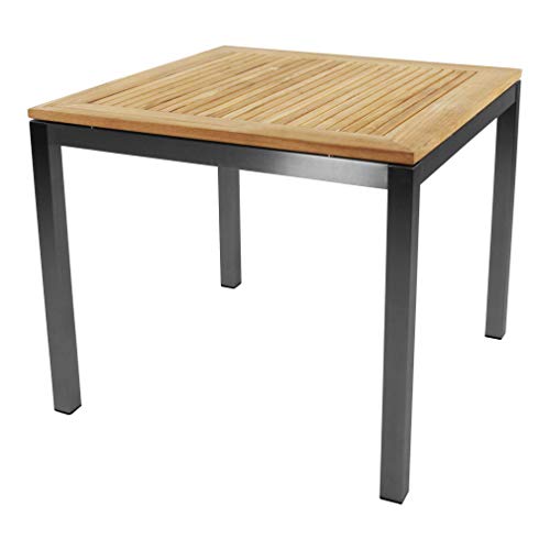 Lesli Living Gartentisch Tisch Esstisch MARMARIS Edelstahl 90x90cm Teak-Holz Platte hochwertig