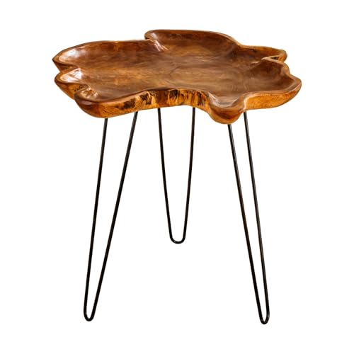 Riess Ambiente Beistelltisch WILD - 65cm - Natur - Teakholz Hairpin Legs Couchtisch Unikat Natural Look Massivholz Ablage