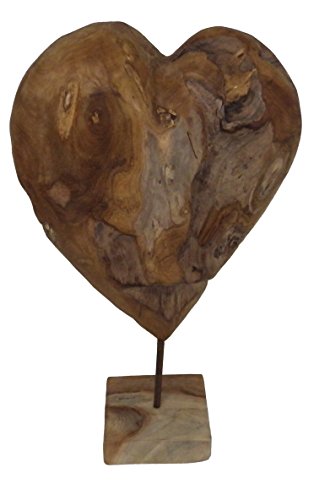 Beho Natürlich gut in Holz Herz auf Ständer Skulptur aus Teakholz ca. 23x13 cm Höhe 45 cm Deko Unikat Handarbeit