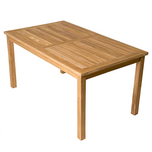 Divero Esstisch Gartentisch Balkontisch - Holztisch Teak für den Innen- und Außenbereich – rechteckig groß witterungsbeständig massiv behandelt – 150 x 90 cm