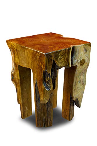 Kinaree Holz Beistelltisch BAN CHOM - 42cm Teakholz Hocker aus massivem Teak Wurzelholz als Podest, Blumenständer, Nachttisch oder Blumenhocker