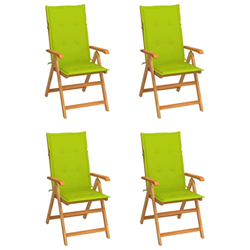 Willood Gartenstühle Gartenmöbel 4 STK. mit Hellgrünen Kissen Massivholz Teak