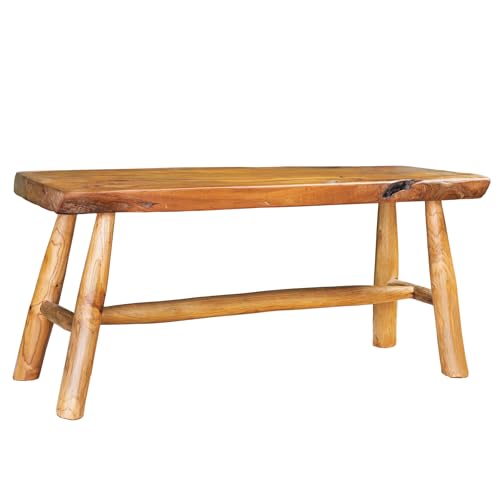 Riess Ambiente Massive Bank Root - 100cm - braun Natur - Teakholz - Baumstamm Holzstrebe lackiert Unikat montiert