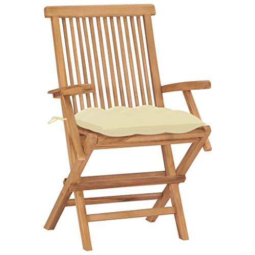 Eleganz 2X Gartenstühle aus fein geschliffenem Teak-Hartholz mit cremeweißen Kissen – Langlebig & pflegeleicht für Terrasse & Garten