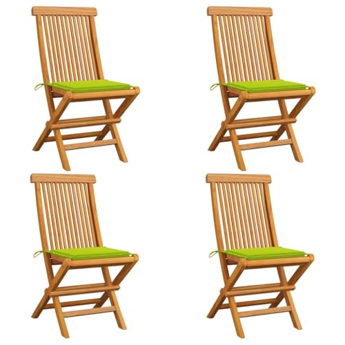 Fasba Gartenstuhl Gartensessel Sessel Stuhl Gartenmöbel Holzstuhl Stühle Balkonstuhl Terrassenstuhl Gartenstühle mit Hellgrünen Kissen 4 STK. Massivholz Teak