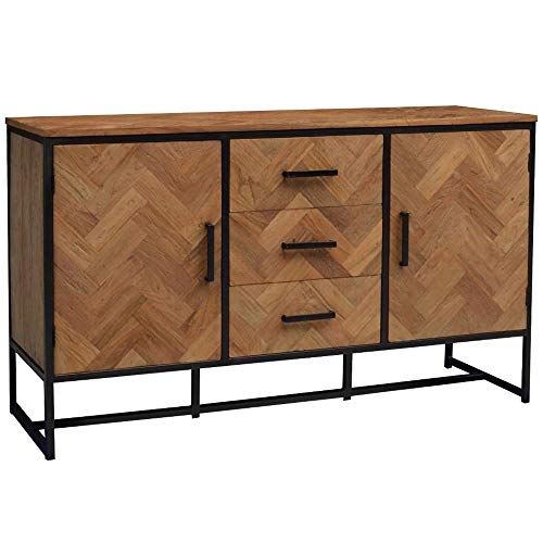 BRIX Sideboard Accent 145 cm Schubladen Schrank Kommode Lowboard Teakholz Metall NEU