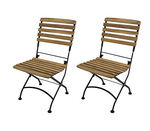 DEGAMO Gartenstuhl Klappstuhl Jakarta, Gestell Flachstahl schwarz, Belattung Teak Holz geölt, FSC®-Zertifiziert, Outdoor, 2 STÜCK