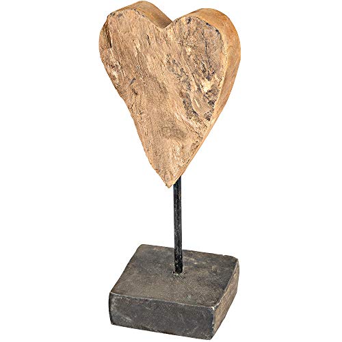 formano Deko-Herz auf Fuß, Höhe: 34 cm, aus massivem Teak-Holz, Braun, 1 Stück