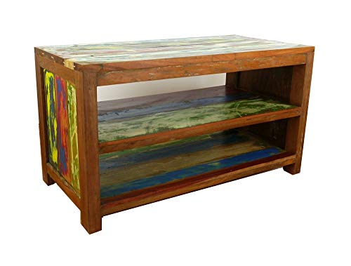 livasia Asiatisches Sideboard aus Massivholz – 90x45x50cm – Handgefertigt aus Teak Holz, Kommode aus recycelten Fischerbooten, Robust und Zeitlos, Shabby Look (Bunt)