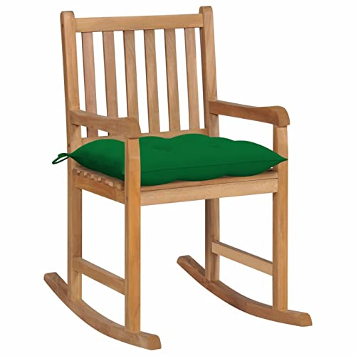 Xichuzi Schaukelstuhl mit Grünem Kissen, Sessel Wohnzimmer, Schaukelsessel, Stillsessel, Schwingsessel, Tv Sessel, Ohrensessel, Relaxsessel, Rocking Chair, Massivholz Teak
