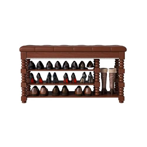 BAYTEWJX Moderne Schuhregalbank,Bank mit Gepolstertem Schuhregal,3-Lagige Schuhbank,für Porch,Wohnzimmer,Flur.(Teak,100x30x58cm)