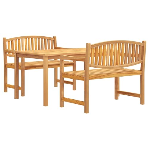 vidaXL Garten Essgruppe 3-TLG., Gartenmöbel Set Tisch 2 Bänke, Sitzgruppe für Garten Terrasse, Gartengarnitur Gartenset, Massivholz Teak