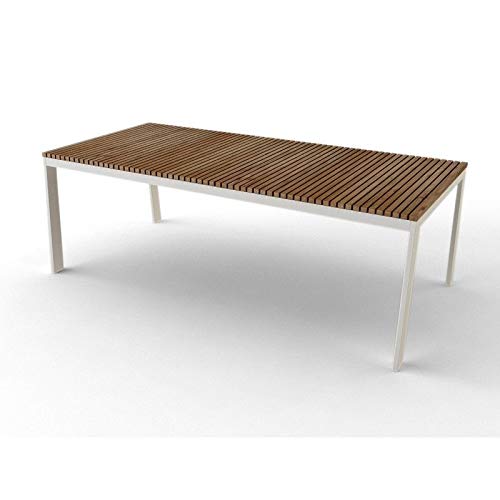 Caldonazzo Designer Esstisch Edelstahl-Teak wetterfest Teakholz massiv Tischplatte 220 x 100 cm