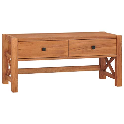 Tidyard TV Schrank Mit 2 Schubladen Lowboard TV Möbel Tisch Sideboard Fernsehtisch Fernsehschrank HiFi-Schrank 100x40x45cm,TV-Ständer Holztisch,Recyceltes Teakholz, Sperrholz