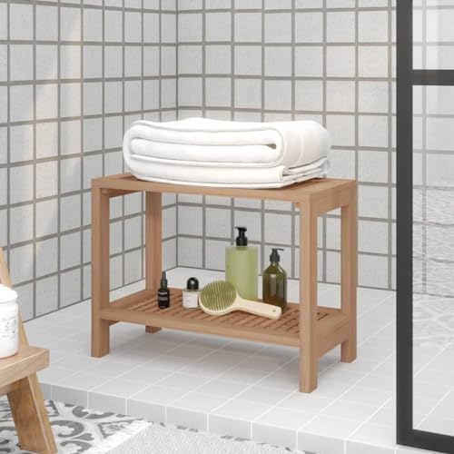 Homgoday Badezimmer Beistelltisch 60x30x45cm Massivholz Teak Badezimmer Aufbewahrungsschrank Schrank für Badezimmer Duschraum
