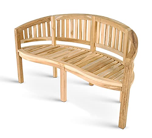 SAM® Teak-Holz 3 Sitzer Bananenbank, Sitzbank, Gartenbank, 150 cm Banana, naturbelassene Holzbank, ideal für den Sommer