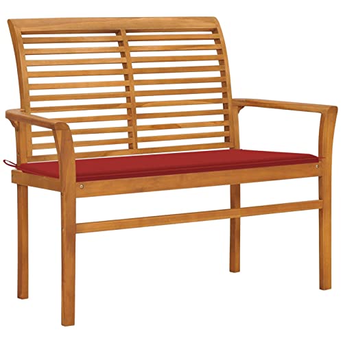 Fasba Gartenbank mit Roter Auflage 112 cm Massivholz Teak, Parkbank Sitzbank Gartenmöbel Balkonbank Bank Terrassenbank