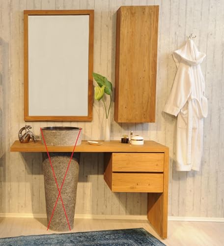 SAM Badezimmer-Set Kubu Bangli aus Teak-Holz, OHNE Marmor Waschbecken, mit Waschbeckenunterschrank, Spiegel und Hängeschrank, ausdrucksstarke Maserung