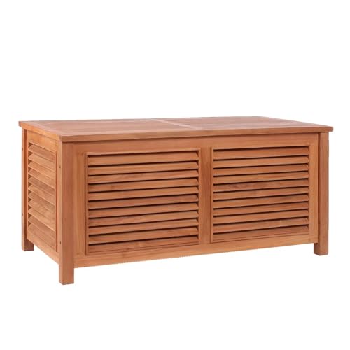 MR. DEKO® Exklusive Teak Truhe für Garten Terrasse Balkon | Teakholz Aufbewahrungsbox 124 cm breit | Hochwertige Gartenbox aus massivem Teakholz | Outdoor Holztruhe wetterfest