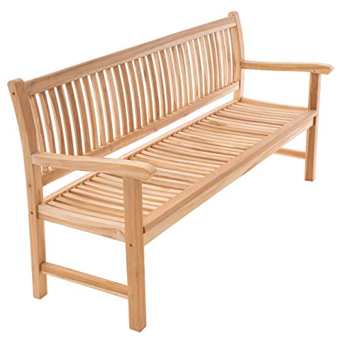 Divero 3-Sitzer Bank Holzbank Gartenbank Sitzbank 180 cm – zertifiziertes Teak-Holz unbehandelt hochwertig massiv – Reine Handarbeit – wetterfest (Teak Natur)