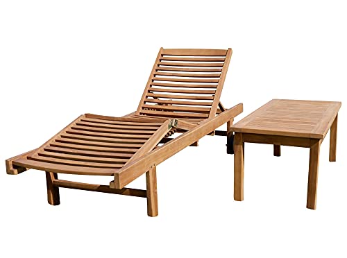 ALEOS. Hochwertige Teak Sonnenliege Gartenliege Strandliege Liegestuhl Holzliege Holz sehr robust Modell: Cozy+ Beistelltisch Coco 110x50cm