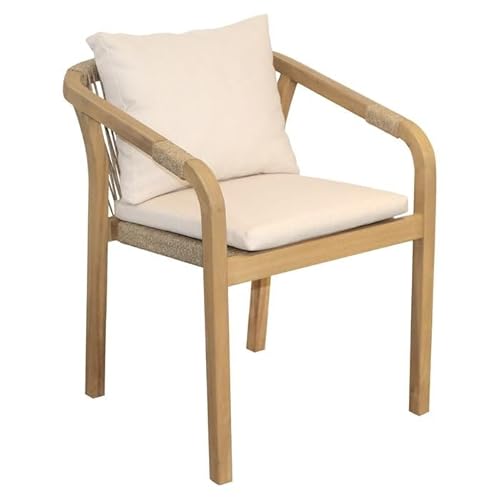 OUTLIV. Amelie Gartensessel Akazienholz & Rope – Wetterfester Outdoor Sessel mit Armlehnen & Polstern – Bequemer Balkon- & Terrassenstuhl, Teak-Look/Beige/Creme, 59,5x64x74,5 cm