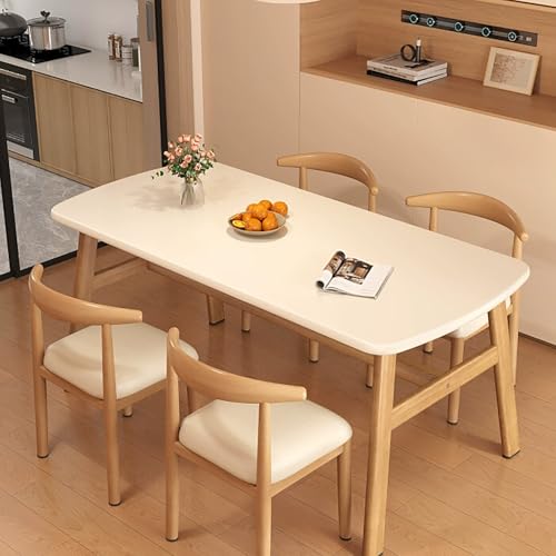 FAXJRU Rechteckig Essgruppe 5-teilig, Esszimmergruppe mit Esstisch 100x60x74 cm, und 4 Stühlen, Küchentisch-Set für Wohnzimmer, Esszimmer, Weiß & Teak
