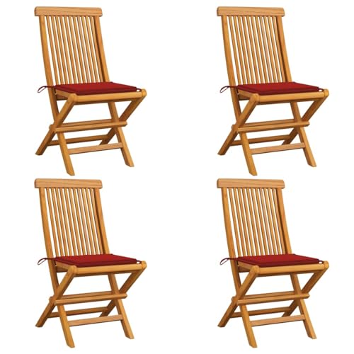 Xichuzi Gartenstühle mit Roten Kissen 4 STK Balkonstuhl, Möbelsets, Gartensessel, Garten Stühle, Gartenmöbel, Balkon Stühle, Terrassenstühle, Sessel Outdoor, Hochlehner, Teak Massivholz