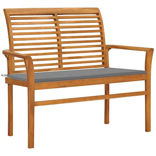 Fasba Gartenbank mit Grauer Auflage 112 x 55 x 94 cm Massivholz Teak, Parkbank Sitzbank Gartenmöbel Balkonbank Bank Terrassenbank