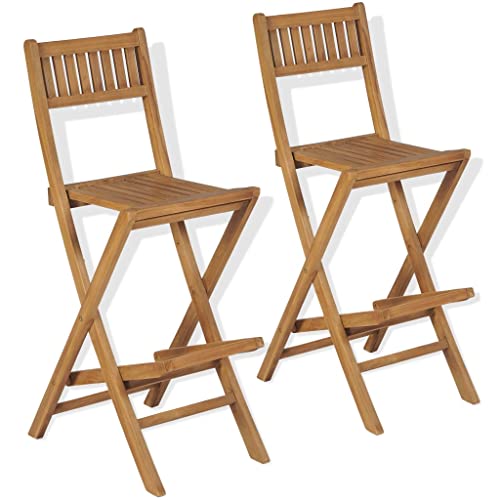 UTSRABFA Stühle für draußen Terrassenstuhl Gartenstühle Esszimmerstühle Klappbare Garten-Barhocker 2 STK. Massivholz Teak Geeignet für Garten, Rasen, Strand, Terrasse