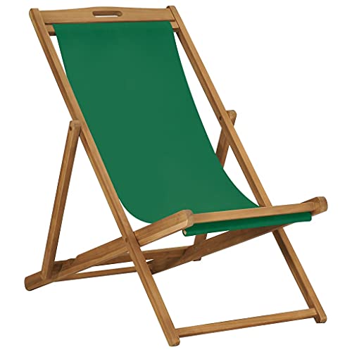 homiuse 56x105x96 cm Strandstuhl Klappbar Massivholz Teak Grün Liegestuhl Klappbar Klappstuhl Holz Klappsessel Klappliege Gartenliege Holz Loungesessel Outdoor für Garten Strand Bequem & Langlebig