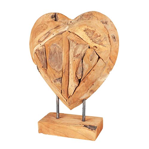 Spetebo Teak Herz auf Ständer massiv - 30 cm - Tisch Deko Figur Holz Skulptur Dekoherz