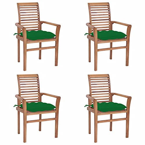 Mogou Essstühle 4 STK. mit Grünen Kissen, Esszimmerstühle, Küchenstühle, Stühle Set, Küchensessel, Massivholz Teak