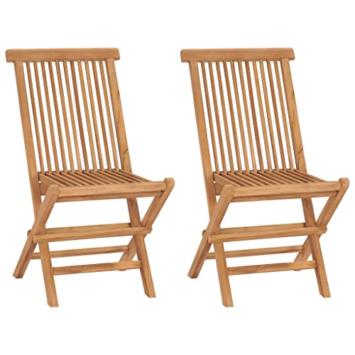Owoxanthellate Klappstuhl Set 2er aus massiven Teak Gartenstühle wetterfest 46x62x90 cm platzsparend zusammenklappbar für Balkon Terrasse Camping