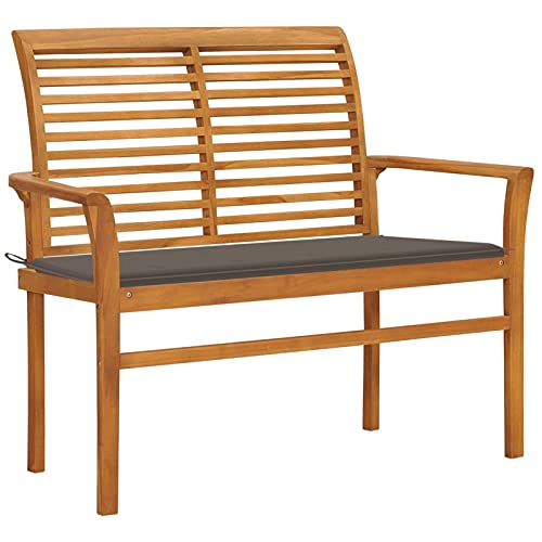 Fasba Gartenbank mit Taupe Auflage 112 cm Massivholz Teak, Parkbank Sitzbank Gartenmöbel Balkonbank Bank Terrassenbank