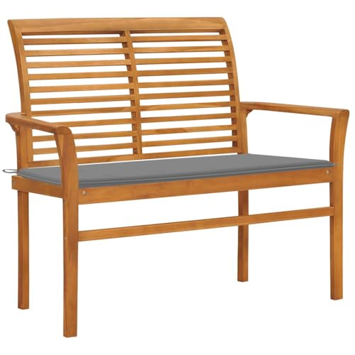 XINCXIN Gartenbank, sitzbank Balkon Outdoor gartenbank wetterfest Bank Garten loungesofa Outdoor Geeignet für Porch Yard Garden Balcony mit Grauer Auflage 112 cm Massivholz Teak