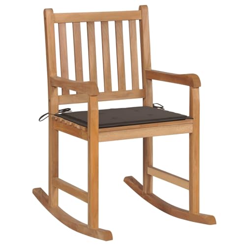 Xichuzi Schaukelstuhl mit Taupe Kissen, Sessel Wohnzimmer, Schaukelsessel, Stillsessel, Schwingsessel, Tv Sessel, Ohrensessel, Rocking Chair, Relaxsessel, Massivholz Teak