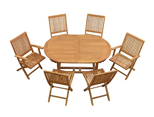 Kai Wiechmann Teak Sitzgruppe aus 6 Klappstühlen 1 Teak Tisch ausziehbar 150 x 100 cm für Garten und Terrasse