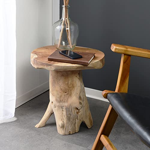 Wohnfreuden Teakholz Hocker braun 40 cm - Naturwurzel Holztisch Beistelltisch