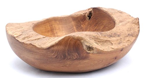 Windalf Rustikale Holzschale TINA Ø 22 cm Gemüseschale Tiefe Schale Handarbeit Teakholz