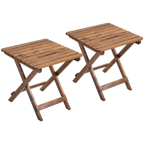 Outsunny Beistelltisch Outdoor, 2er-Set Gartentisch, Klappbar Campingtisch aus Holz, Klapptisch für Garten, Balkon, Teak, 45 x 45 x 45 cm