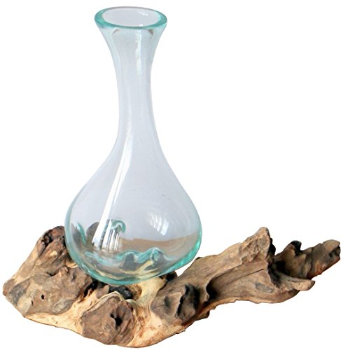 Geschenk Deko Gamal Wurzelholz Glasvase 30-35 cm Wurzel Holz Teakholz Glas Vase Karaffe
