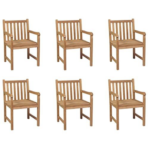 Hommdiy Teak Massiv Gartenstuhl mit Armlehne Essstuhl Holzstuhl Gartensessel Stuhl Stühle Sessel Gartenstühle Terrassenstuhl Garten (6X)
