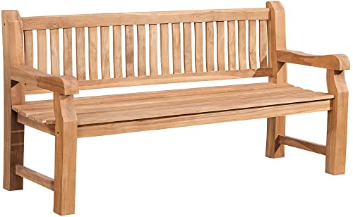 CLP Wetterfeste Gartenbank Jackson V2 aus massivem Teakholz | Holzbank mit ergonomischer Sitzfläche | In verschiedenen Größen erhältlich, Farbe:Teak, Größe:180 cm