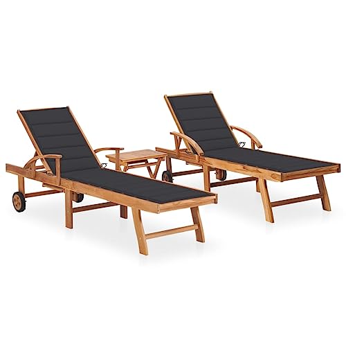 vidaXL 2X Teak Massiv Sonnenliege mit Tisch Auflagen Gartenliege Holzliege Relaxliege Liegestuhl Gartenmöbel Liege Strandliege Freizeitliege