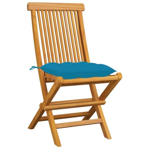 [Enshey] Gartenstühle aus Teakholz mit hellblauen Kissen – Set mit 4 Gartenmöbeln für Sitzgelegenheiten im Freien aus Massivholz-Blau