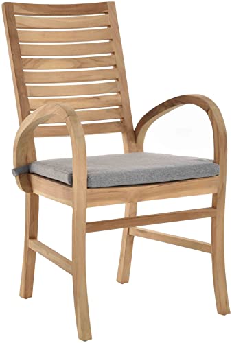 Krines Home Teakstuhl Holz Teak Stuhl Esszimmerstuhl mit Lehne mit Polster Sessel mit Armlehne Massiv (Amadeus)
