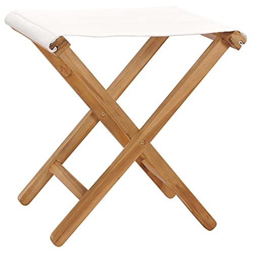SXJEQOC Hocker Balkon Campingstuhl Esszimmerstühle Balkonstühle - Klappstühle 2 STK. Teak Massivholz und Stoff Cremeweiß für Küche Garten Camping Outdoor